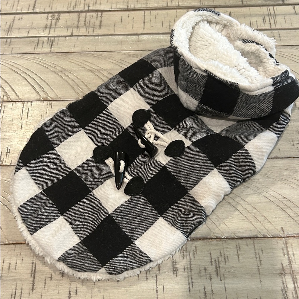 Dog Plaid Sherpa Jacket/Coat Hooded with Toggles Size sm EUC